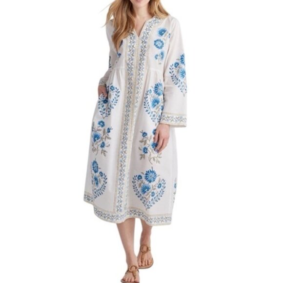 The Company Store Dresses & Skirts - THE COMPANY STORE Bohemian Voile Printed Blue & White Caftan Dress